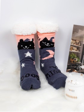 Indoor Anti-Skid Slipper Socks W/ Sleeping Cat Design